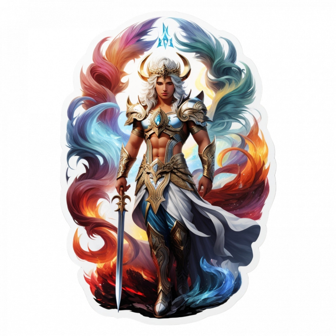 Set 3 bucati, Sticker decorativ, Zeul grec Aion cu sabie, Rezistent la apa, NO228, 6 cm, Multicolor