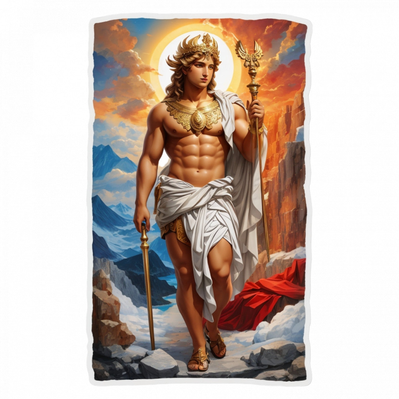 Set 3 bucati, Sticker decorativ, Zeul grec Apollo cu sceptru, Rezistent la apa, NO162, 6 cm, Multicolor