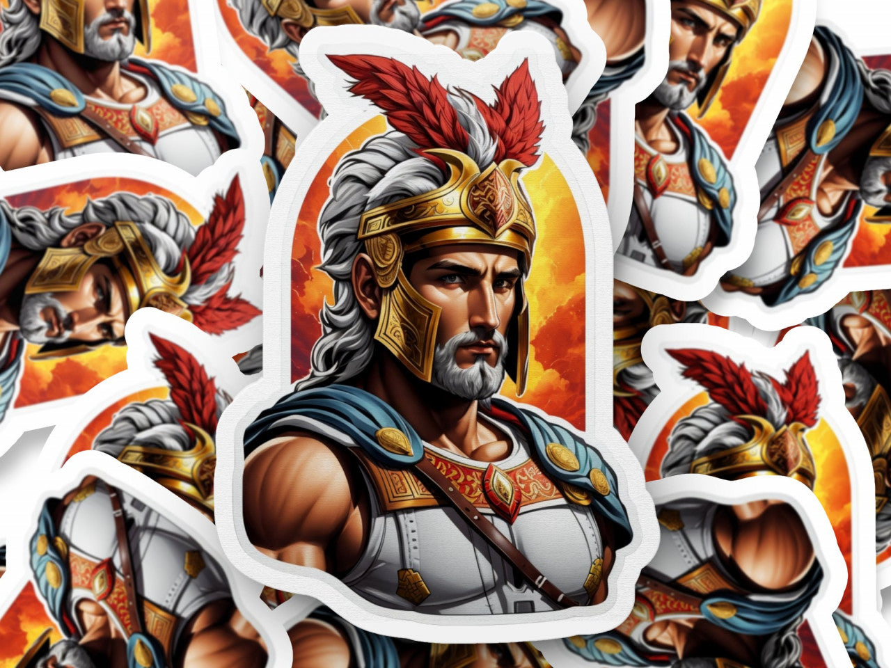 Set 3 bucati, Sticker decorativ, Zeul grec Ares cu coif, Rezistent la apa, NO155, 6 cm, Multicolor