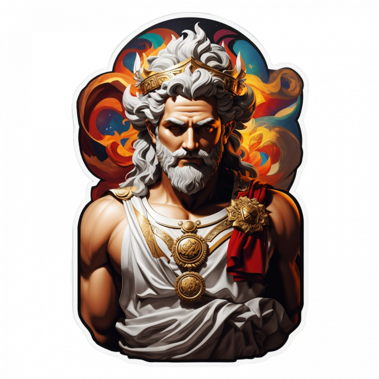 Set 3 bucati, Sticker decorativ, Zeul grec Cronos cu mantie, Rezistent la apa, NO431, 6 cm, Multicolor