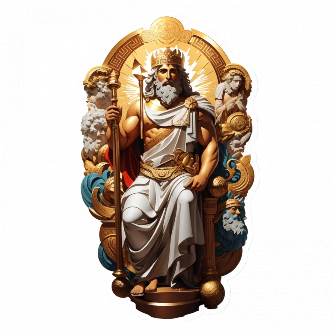 Set 3 bucati, Sticker decorativ, Zeul grec Eol pe tron, Rezistent la apa, NO239, 6 cm, Multicolor