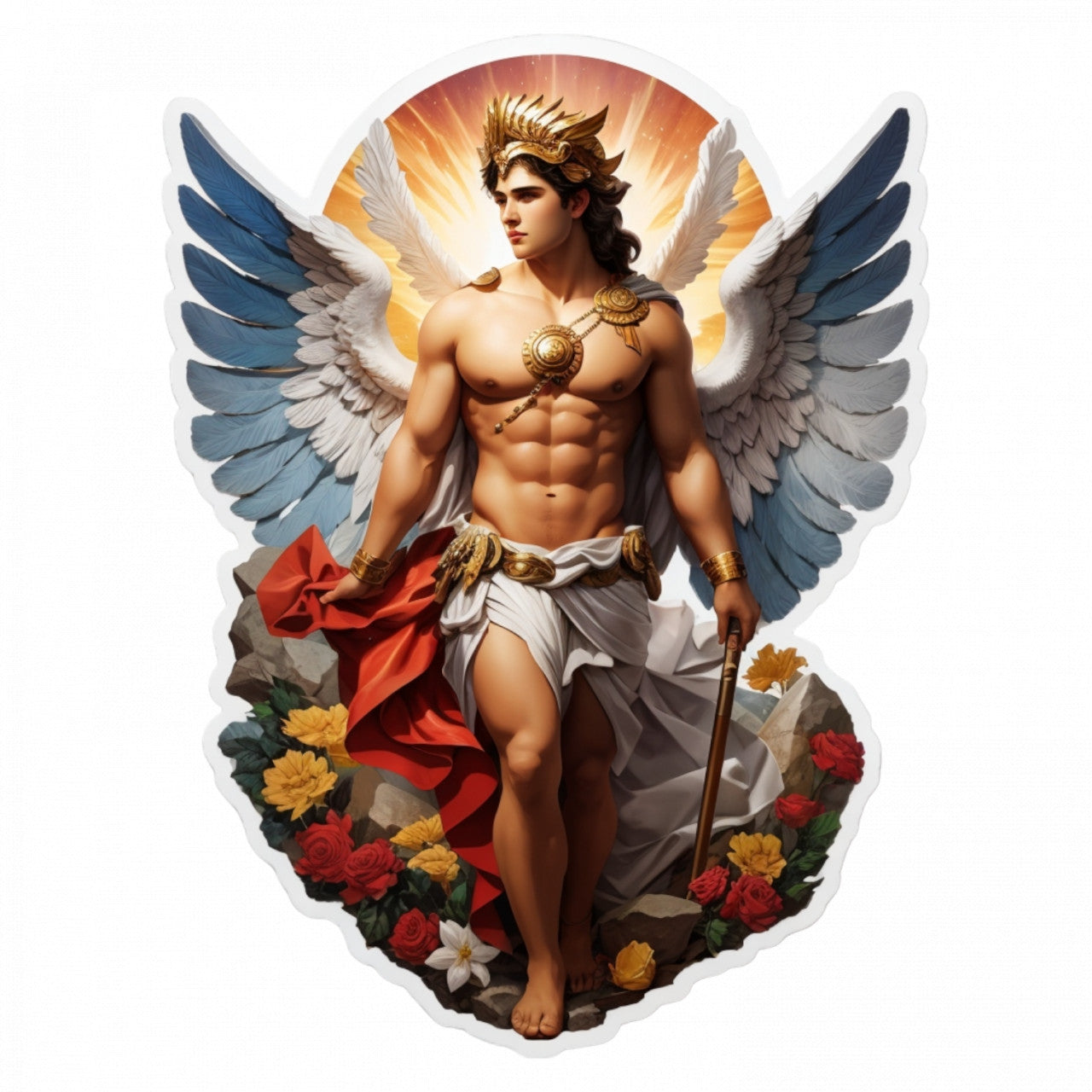 Set 3 bucati, Sticker decorativ, Zeul grec Eros cu aripi si tolba, Rezistent la apa, NO523, 6 cm, Multicolor