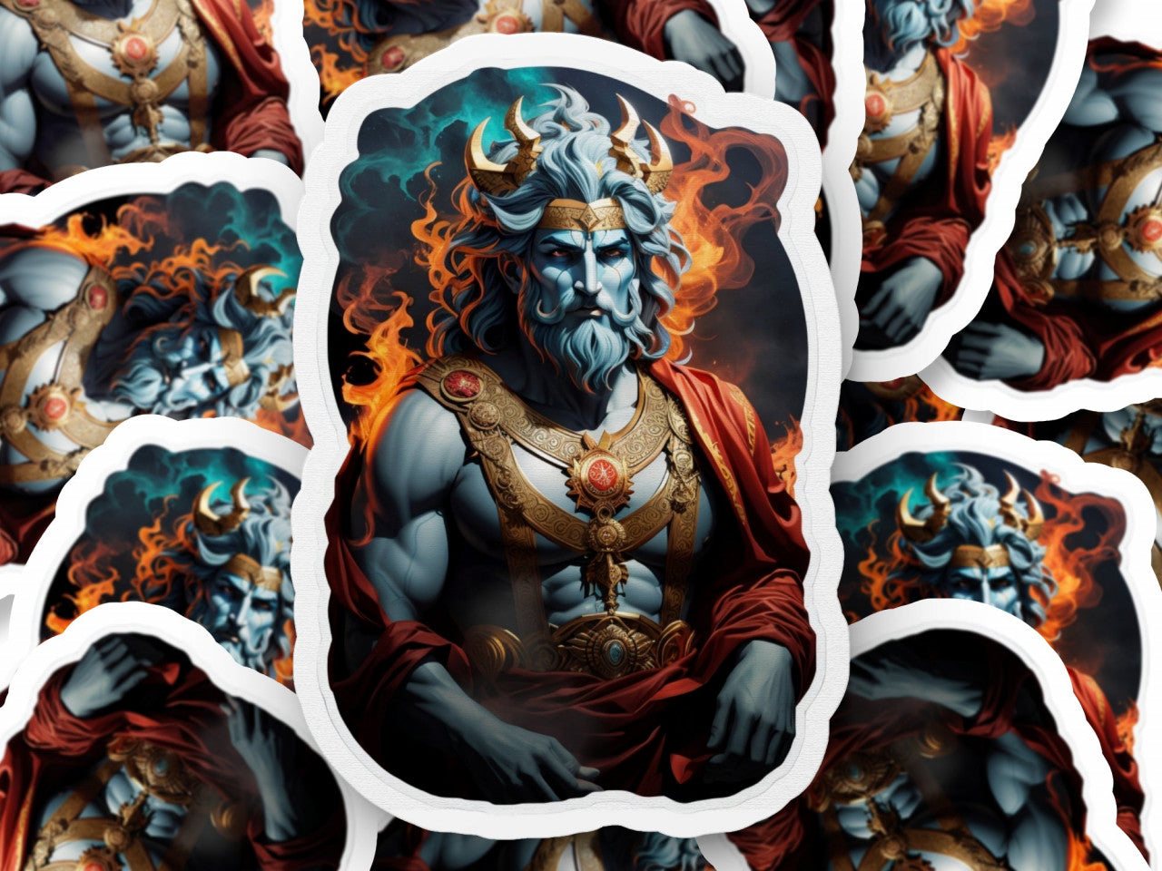 Set 3 bucati, Sticker decorativ, Zeul grec Hades cu coarne, Rezistent la apa, NO658, 6 cm, Multicolor