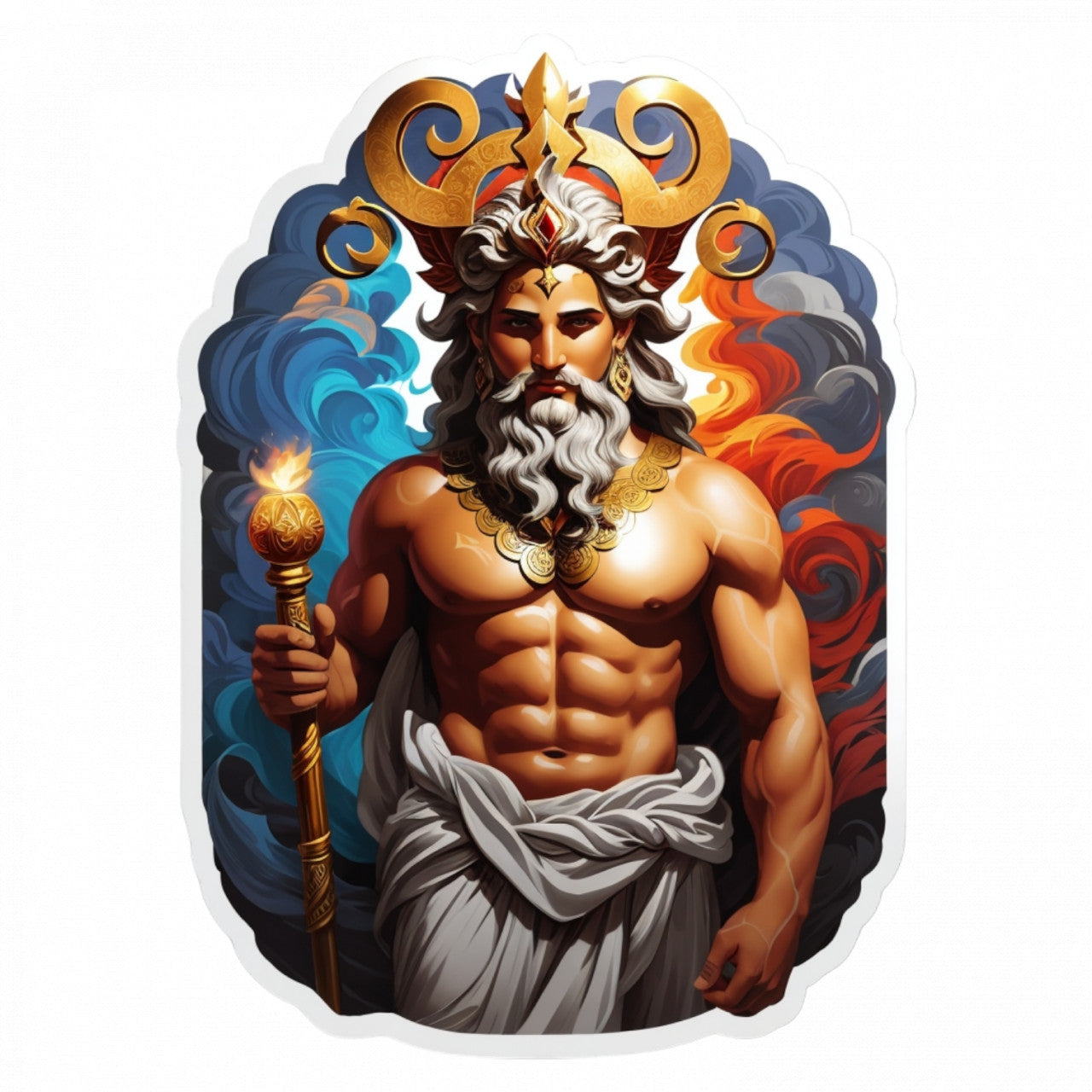 Set 3 bucati, Sticker decorativ, Zeul grec Pan cu sceptru, Rezistent la apa, NO1012, 6 cm, Multicolor