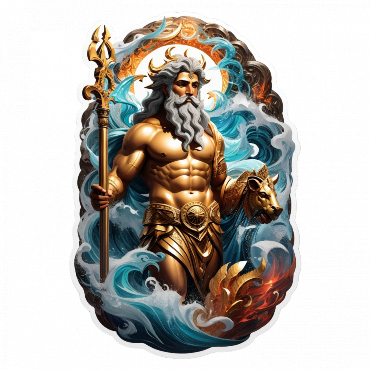 Set 3 bucati, Sticker decorativ, Zeul grec Poseidon pe apa, Rezistent la apa, NO1104, 6 cm, Multicolor