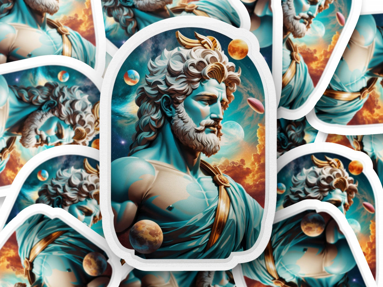 Set 3 bucati, Sticker decorativ, Zeul grec Uranus, Rezistent la apa, NO1335, 6 cm, Multicolor