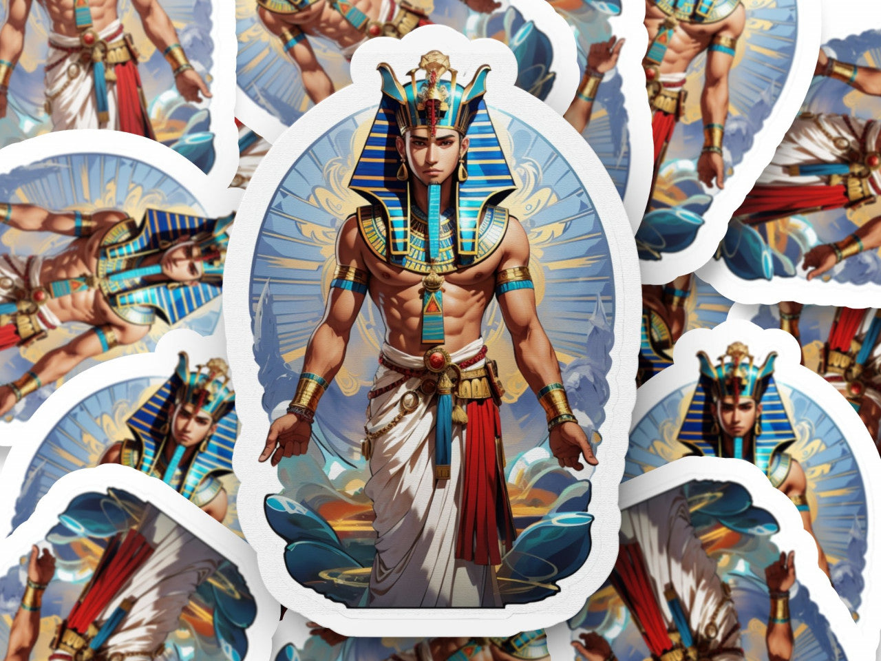 Set 3 bucati, Sticker decorativ, Zeul Ra, Rezistent la apa, NO1125, 6 cm, Multicolor