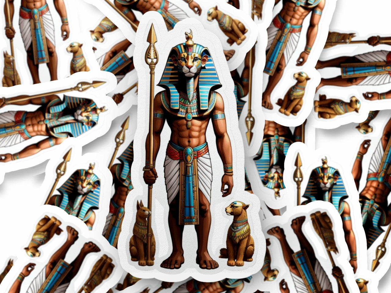 Set 3 bucati, Sticker decorativ, Zeul Taweret cu sceptru, Rezistent la apa, NO1290, 6 cm, Multicolor