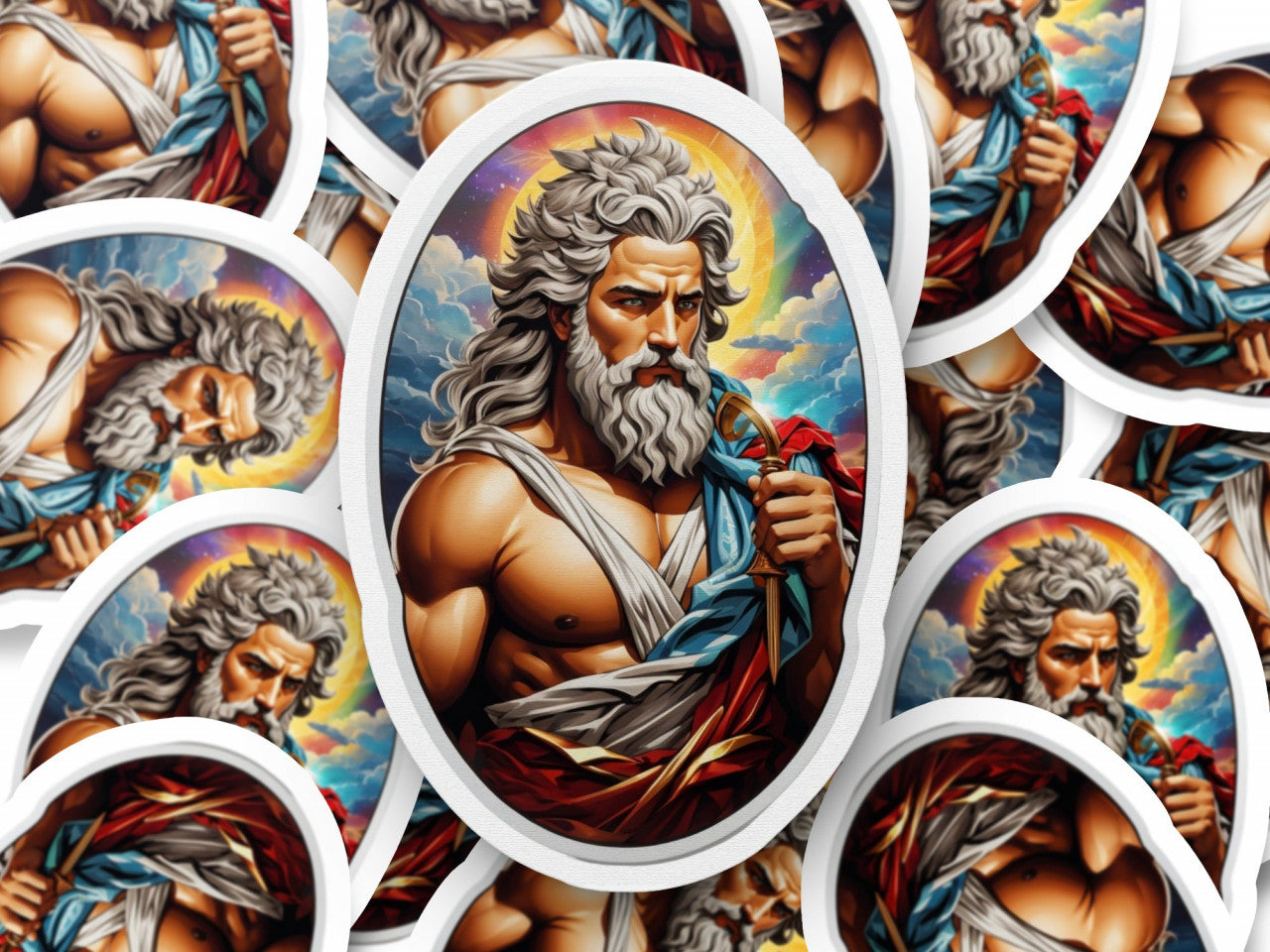 Set 3 bucati, Sticker decorativ, Zeus zeu grec, Rezistent la apa, NO1408, 6 cm, Multicolor