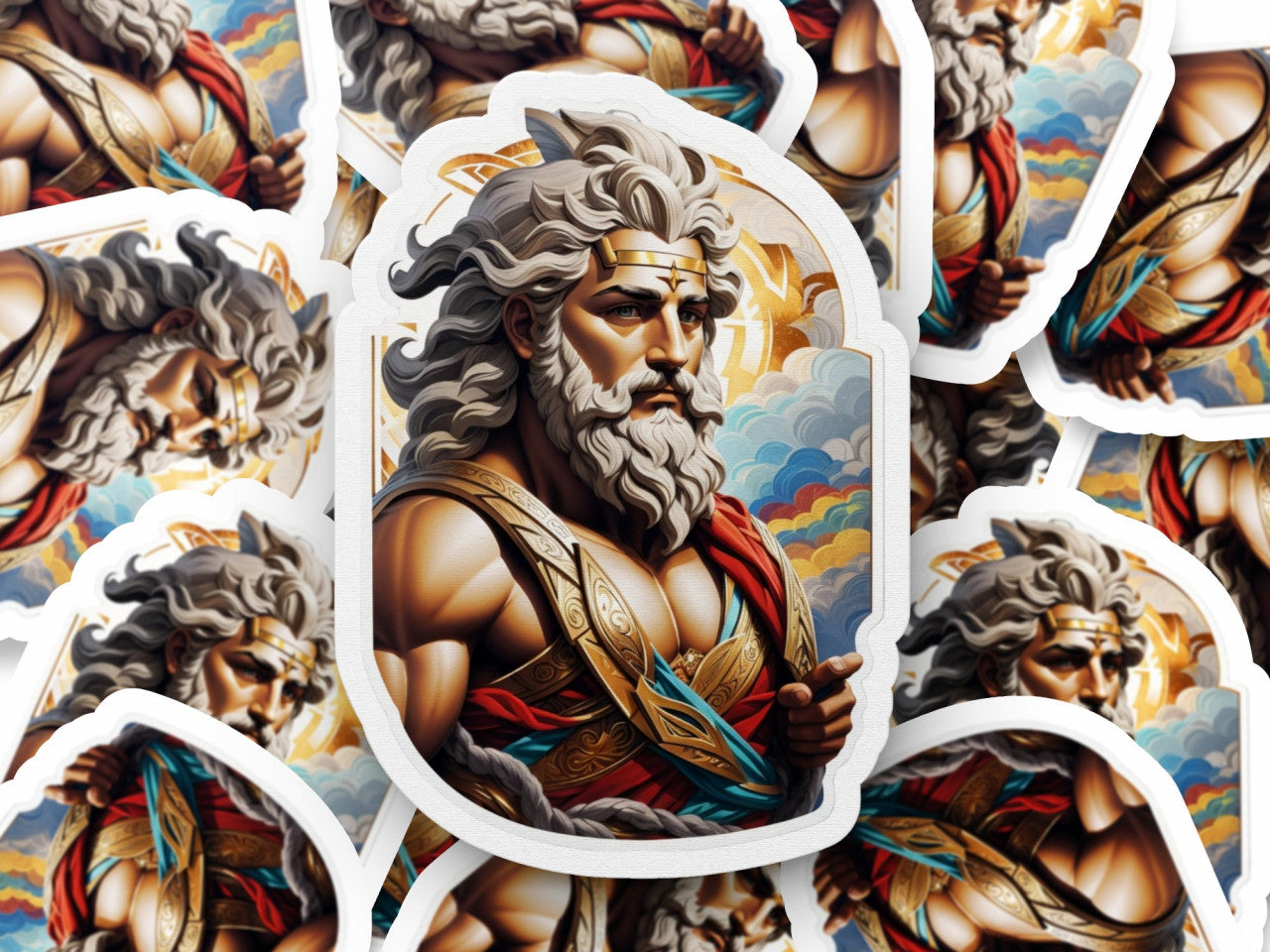 Set 3 bucati, Sticker decorativ, Zeus zeu grec,, Rezistent la apa, NO1409, 6 cm, Multicolor