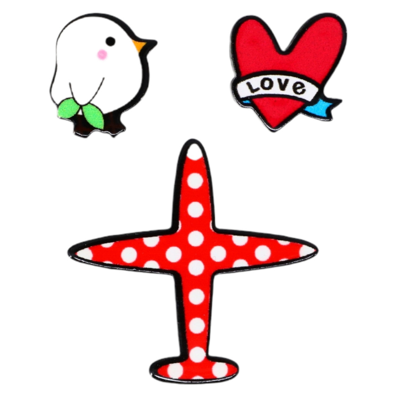 Set 3 insigne, Love, NO5432, 2 - 4 cm, Multicolor