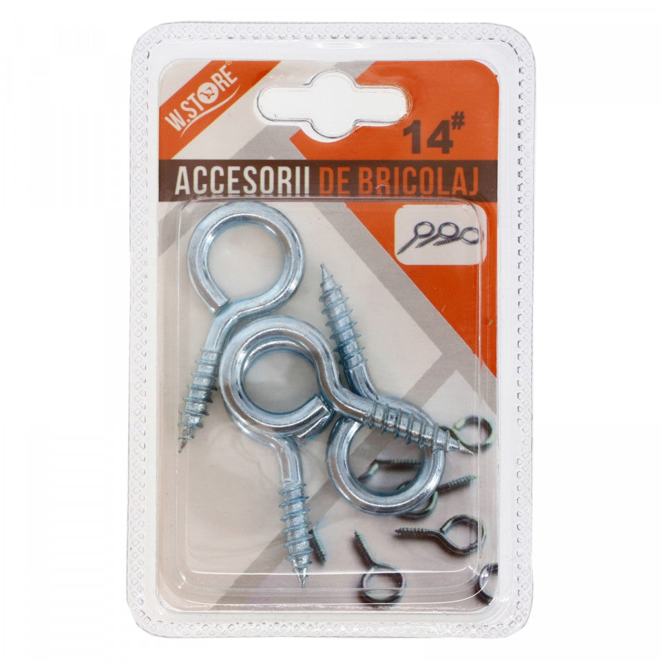 Set 4 buc, Agatatoare tip O cu filet, metal, 5 cm, Argintiu