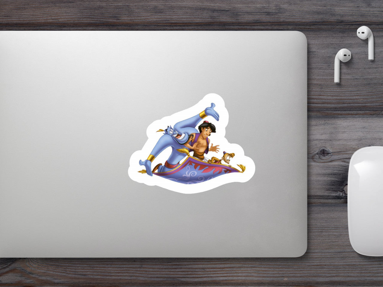 Set 4 bucati, Sticker decorativ, Aladdin si duhul si lampa, Rezistent la apa, NO7922, 10 cm, Multicolor