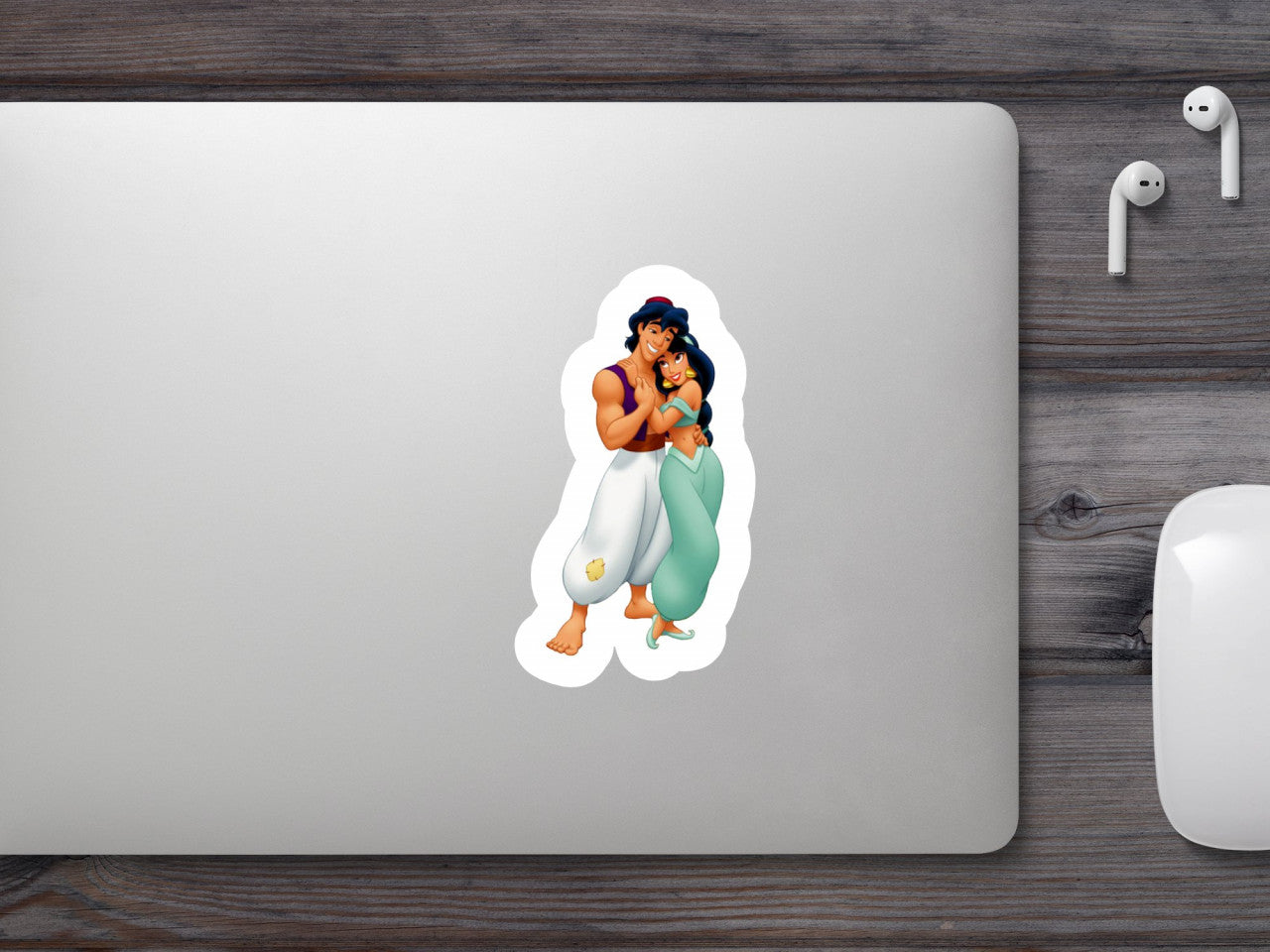 Set 4 bucati, Sticker decorativ, Aladdin si Jasmine, Rezistent la apa, NO7923, 10 cm, Multicolor