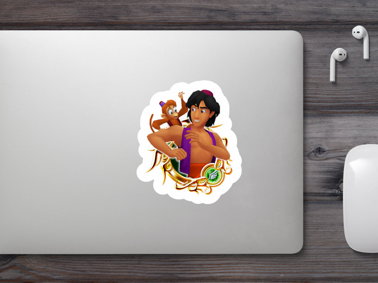 Set 4 bucati, Sticker decorativ, Aladdin si maimuta lui, Rezistent la apa, NO7924, 10 cm, Multicolor