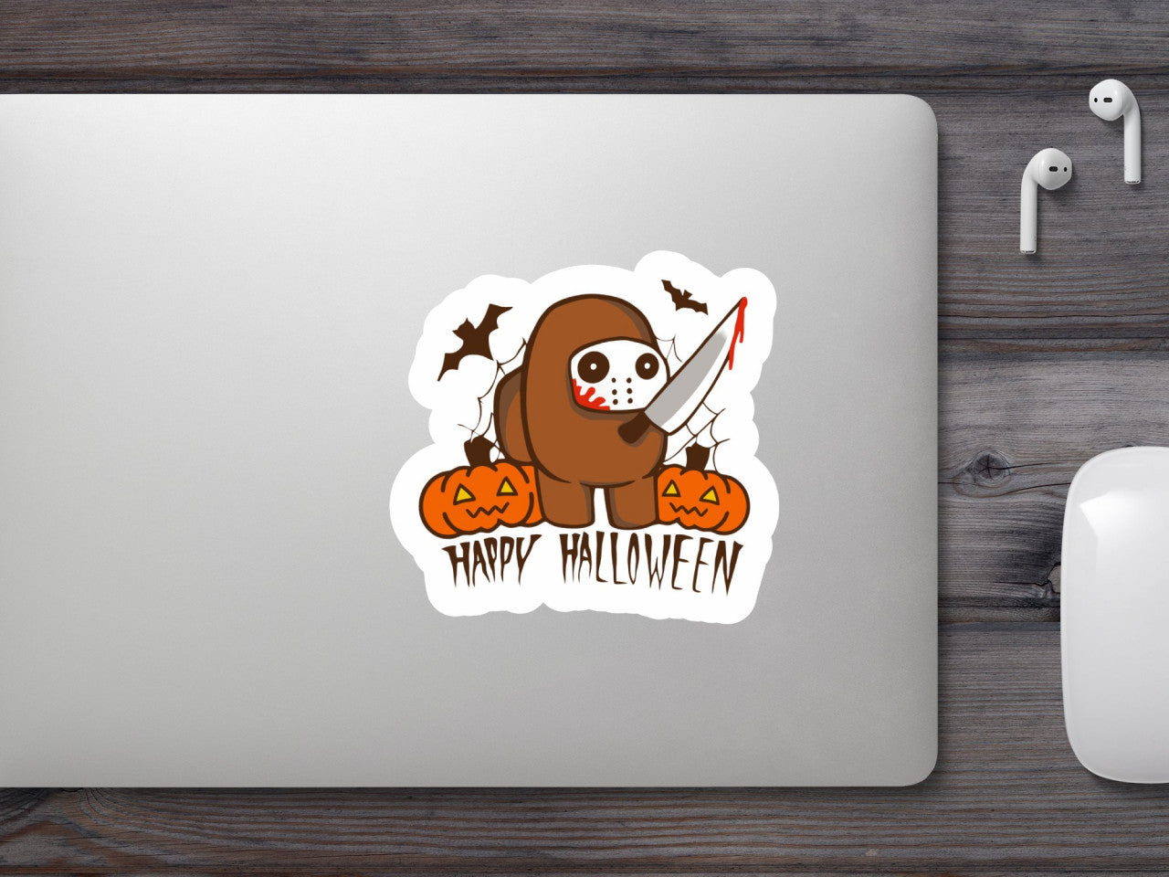 Set 4 bucati, Sticker decorativ, Among Us Happy Halloween5, Rezistent la apa, NO7945, 10 cm, Multicolor
