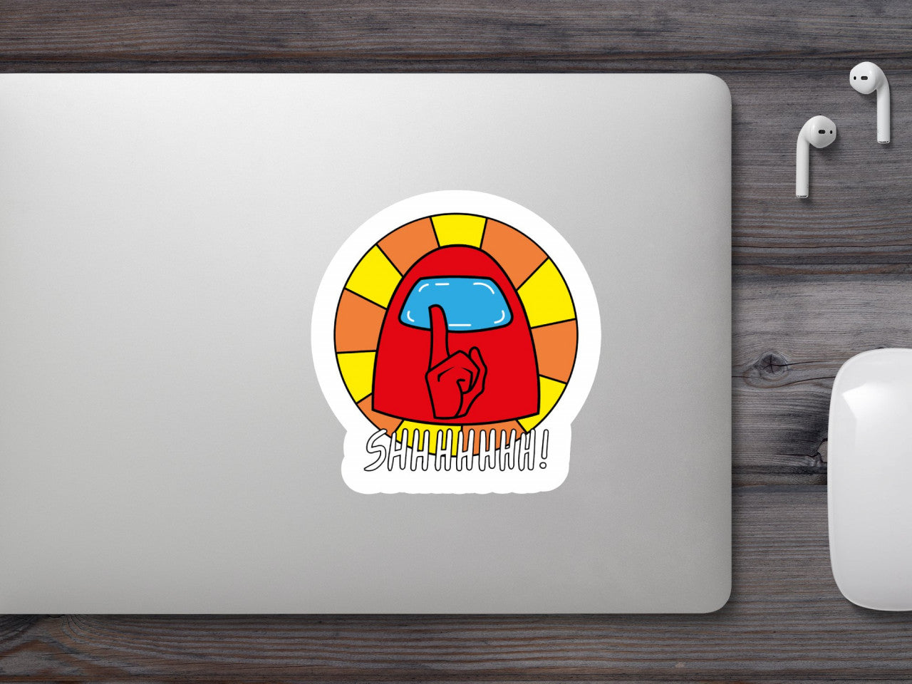 Set 4 bucati, Sticker decorativ, Among Us Shhhhhhh-17, Rezistent la apa, NO7946, 10 cm, Multicolor