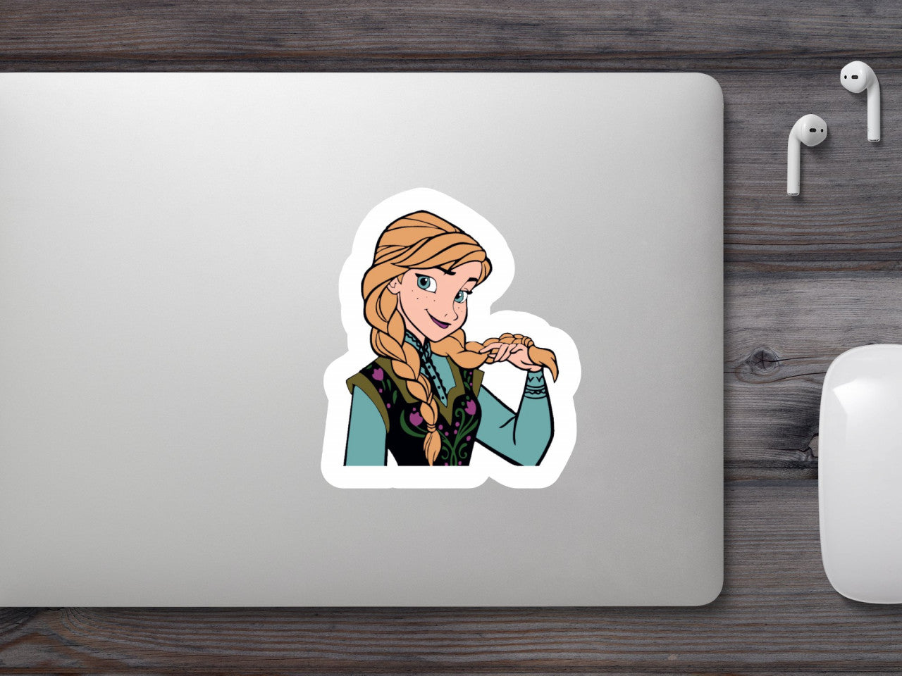 Set 4 bucati, Sticker decorativ, Anna cu parul lung, Rezistent la apa, NO7974, 10 cm, Multicolor