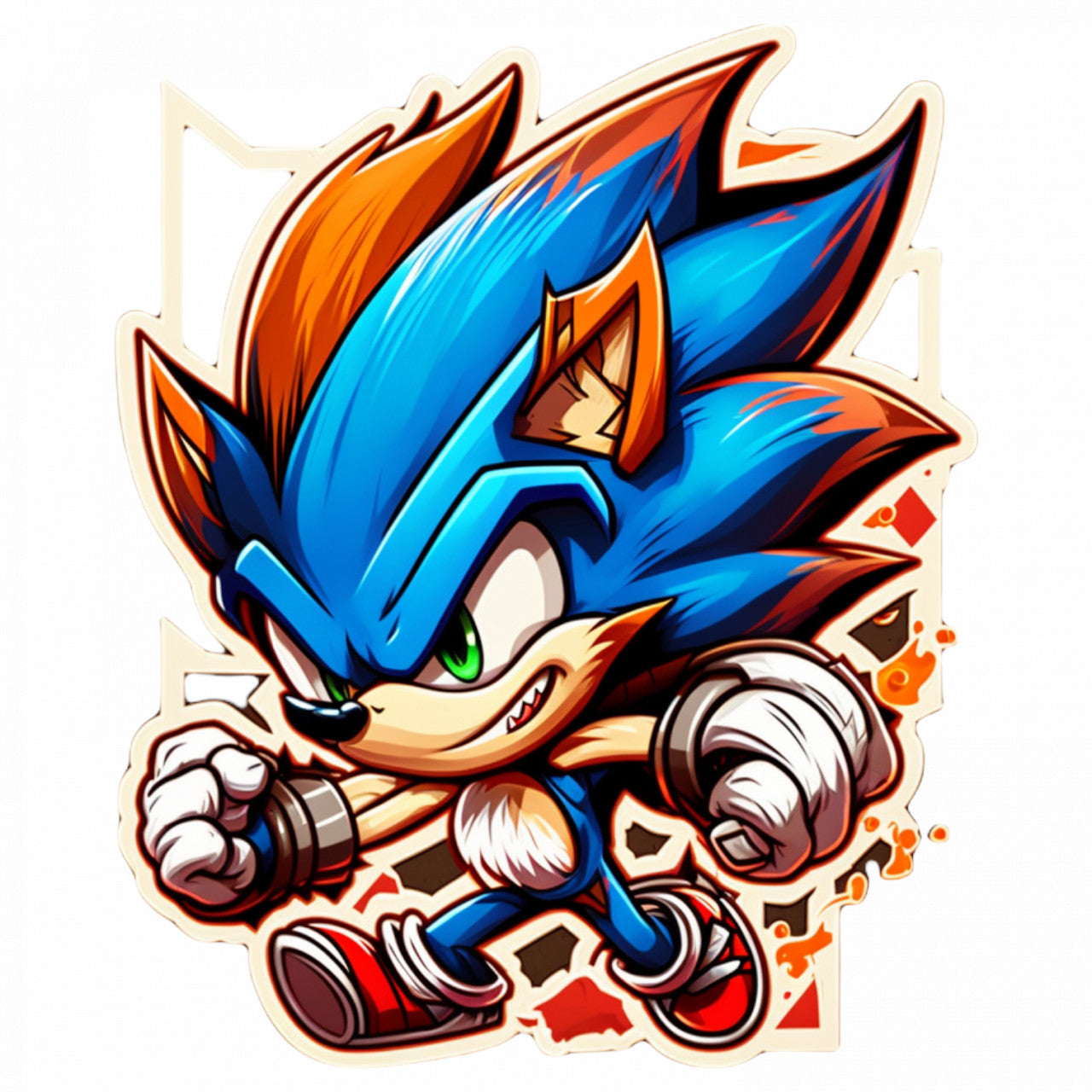 Set 4 bucati, Sticker decorativ, Ariciul Sonic in viteza, Rezistent la apa, NO7984, 10 cm, Multicolor