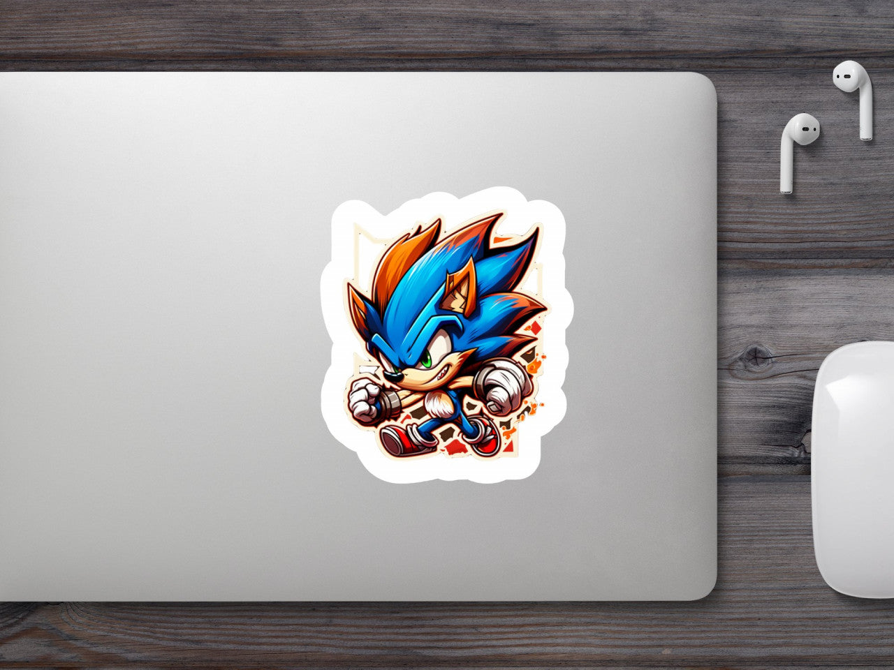 Set 4 bucati, Sticker decorativ, Ariciul Sonic in viteza, Rezistent la apa, NO7984, 10 cm, Multicolor