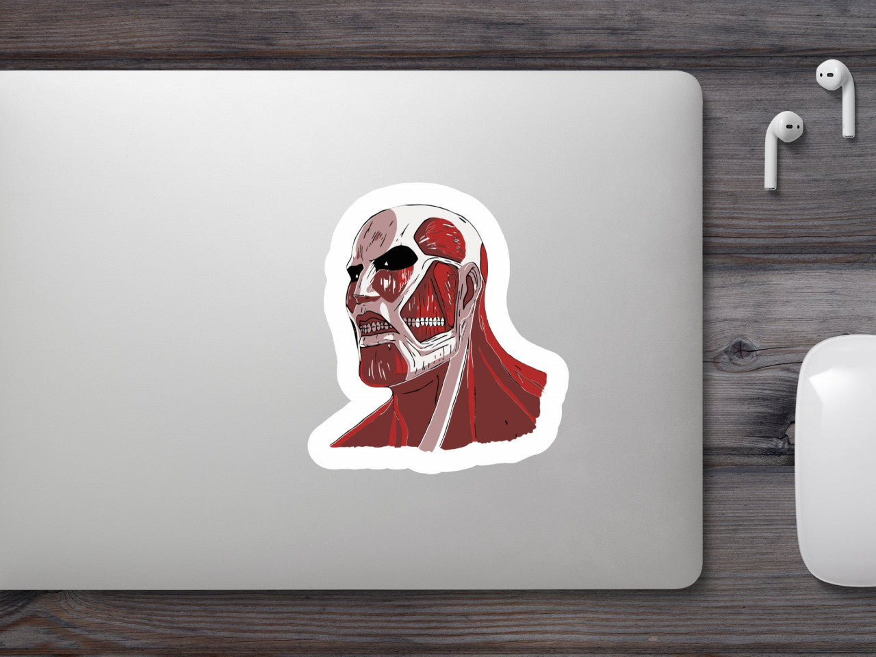 Set 4 bucati, Sticker decorativ, Attack on titan Colossal Titan masca cu muschi, Rezistent la apa, NO8004, 10 cm, Multicolor