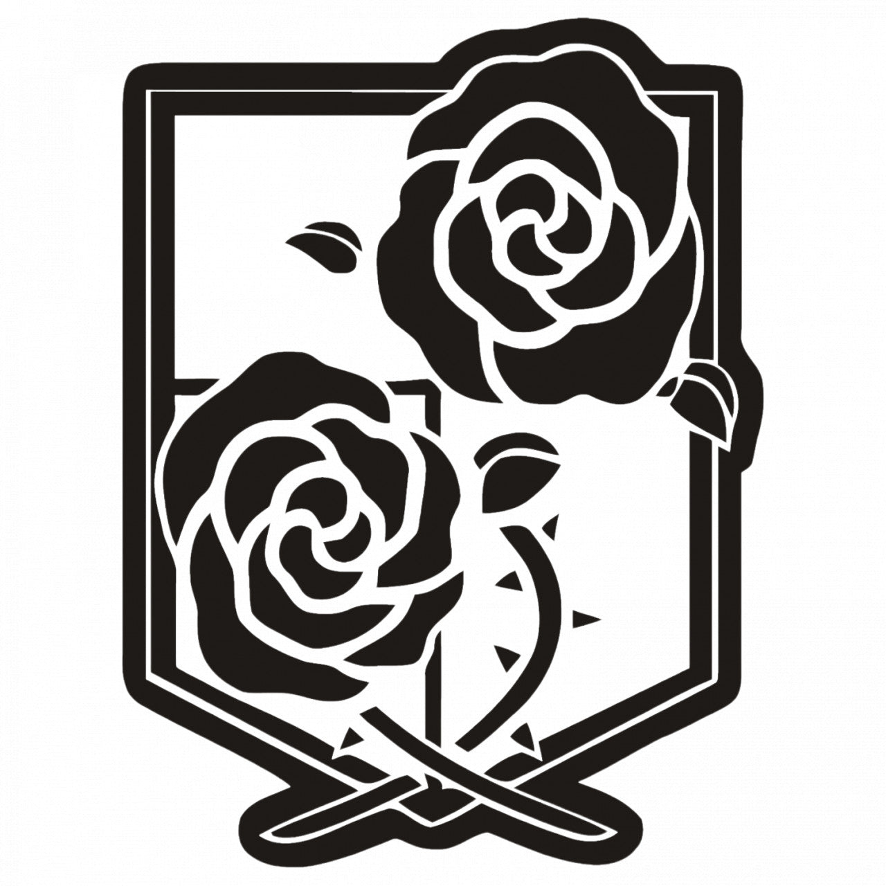 Set 4 bucati, Sticker decorativ, Attack on titan logo cu trandafiri, Rezistent la apa, NO8016, 10 cm, Multicolor