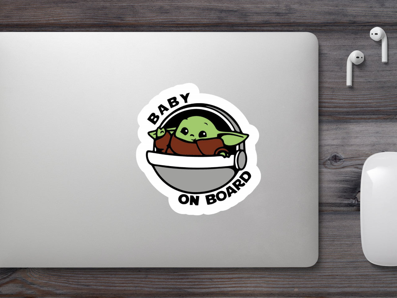 Set 4 bucati, Sticker decorativ, Baby on board Grogu, Rezistent la apa, NO8039, 10 cm, Multicolor