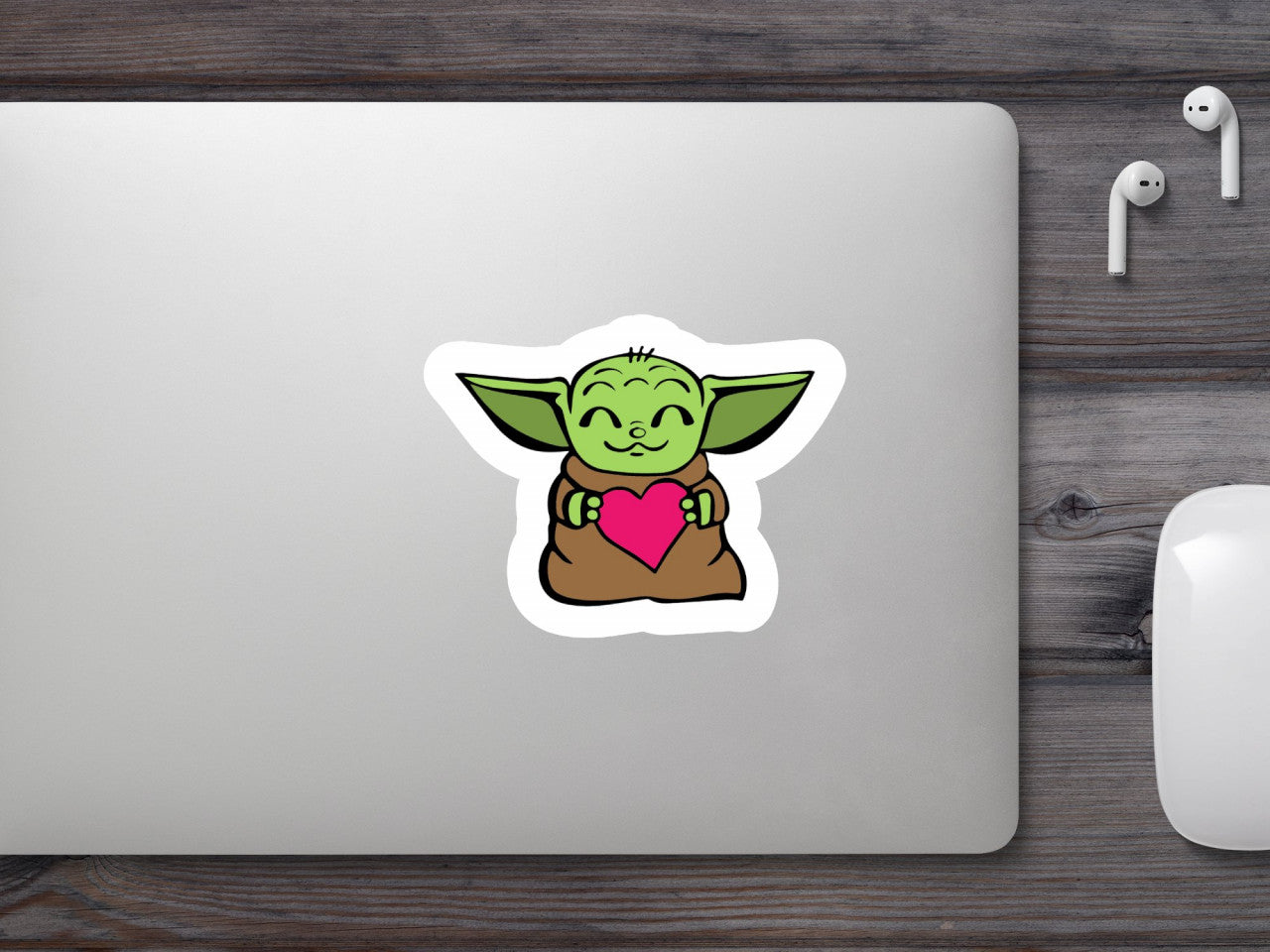 Set 4 bucati, Sticker decorativ, Baby Yoda te iubeste, Rezistent la apa, NO8044, 10 cm, Multicolor