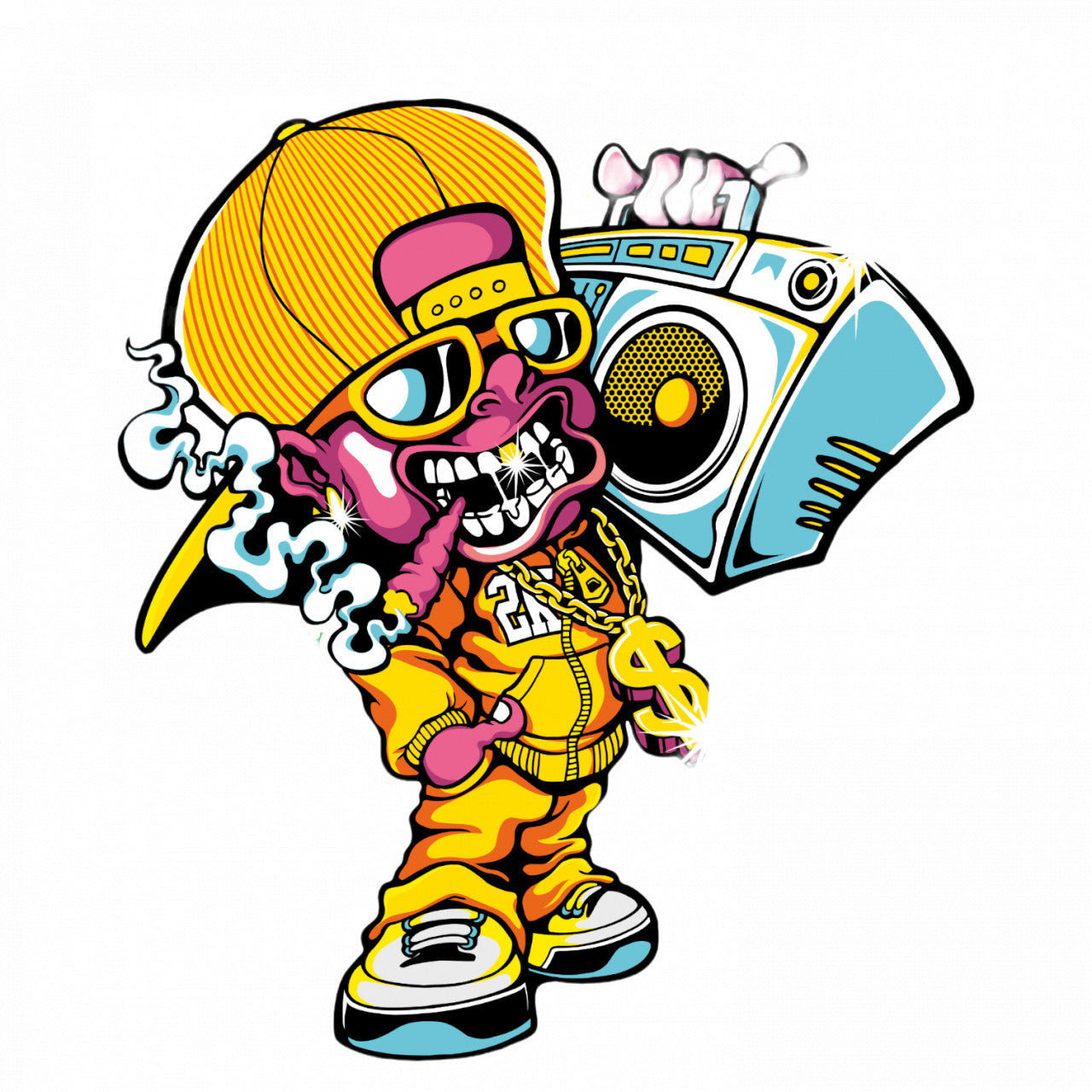 Set 4 bucati, Sticker decorativ, Baiatul cu radio, Rezistent la apa, NO8051, 10 cm, Multicolor