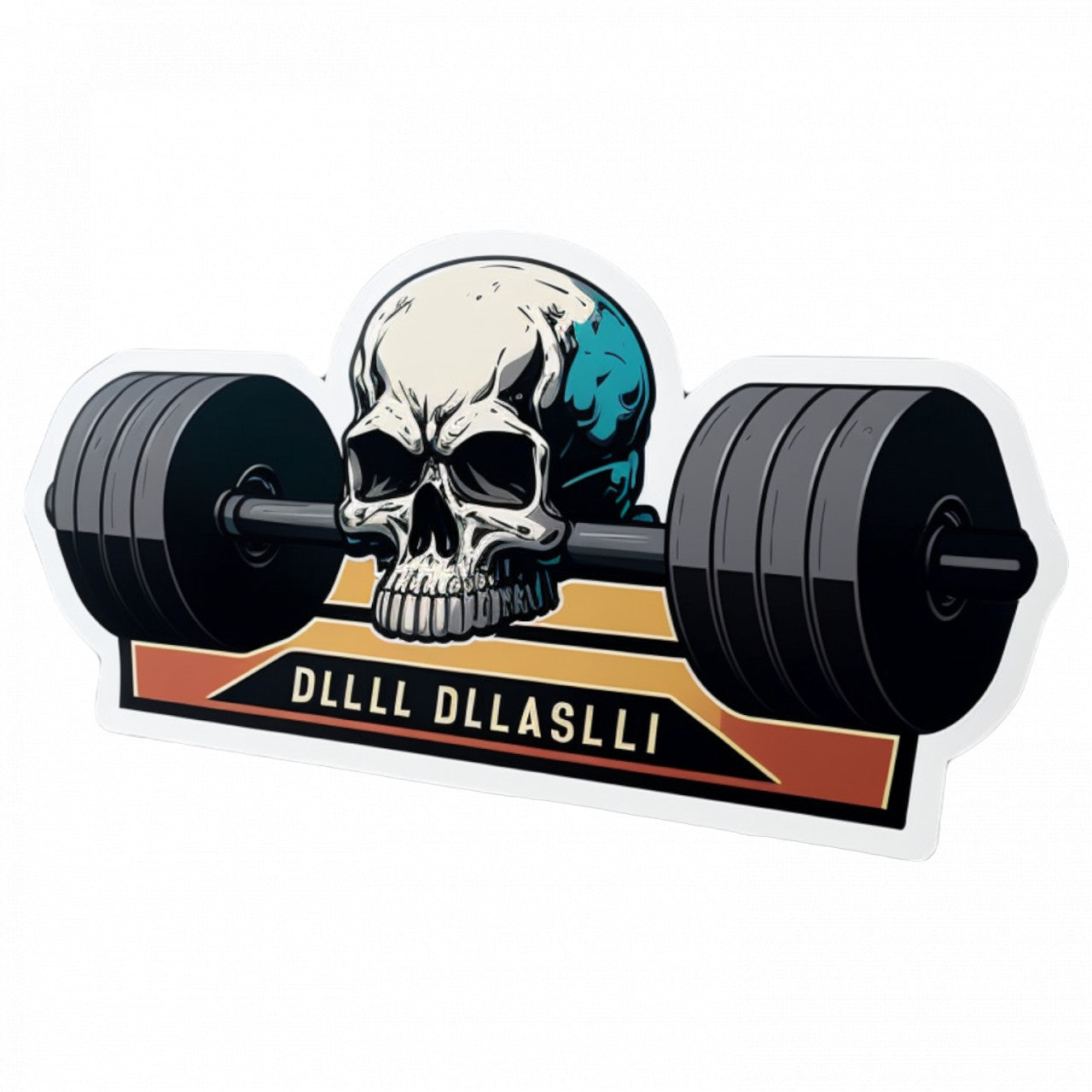 Set 4 bucati, Sticker decorativ, Bara de greutati cu craniu, Rezistent la apa, NO8065, 10 cm, Multicolor