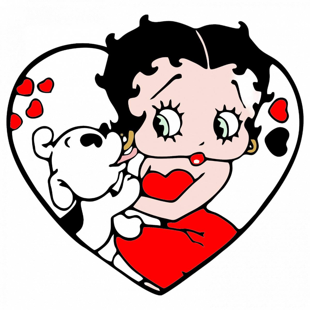 Set 4 bucati, Sticker decorativ, Betty Boop cu cainele ei, Rezistent la apa, NO8521, 10 cm, Multicolor