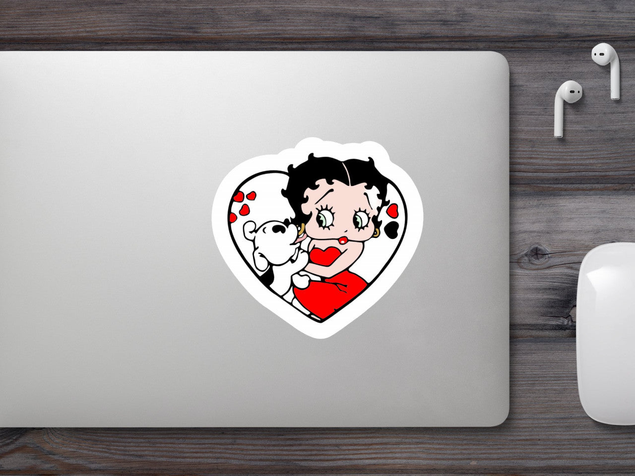 Set 4 bucati, Sticker decorativ, Betty Boop cu cainele ei, Rezistent la apa, NO8521, 10 cm, Multicolor