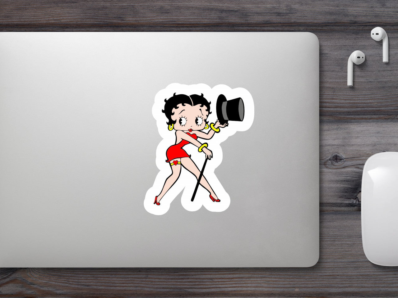 Set 4 bucati, Sticker decorativ, Betty Boop cu joben, Rezistent la apa, NO8522, 10 cm, Multicolor