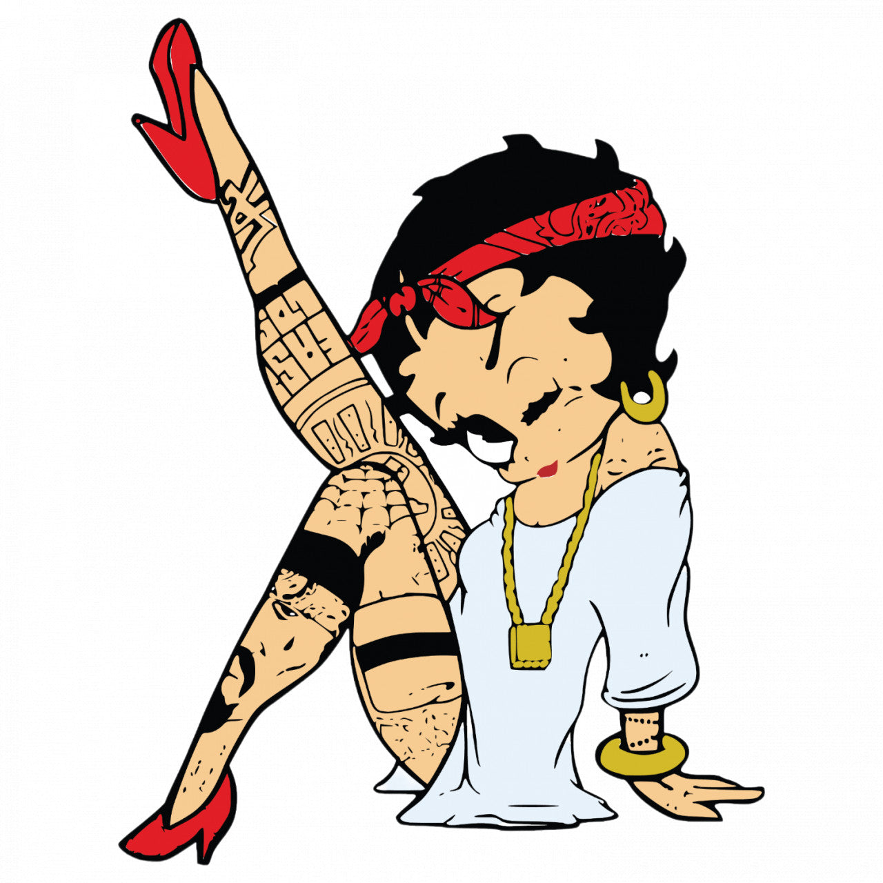 Set 4 bucati, Sticker decorativ, Betty Boop cu tatuaje, Rezistent la apa, NO8526, 10 cm, Multicolor