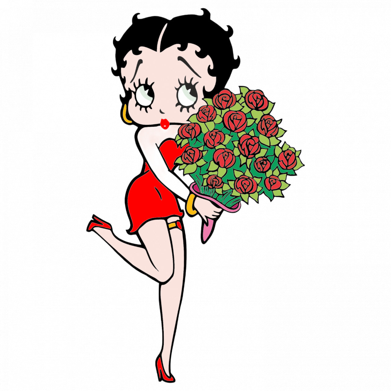 Set 4 bucati, Sticker decorativ, Betty Boop cu trandafiri, Rezistent la apa, NO8527, 10 cm, Multicolor