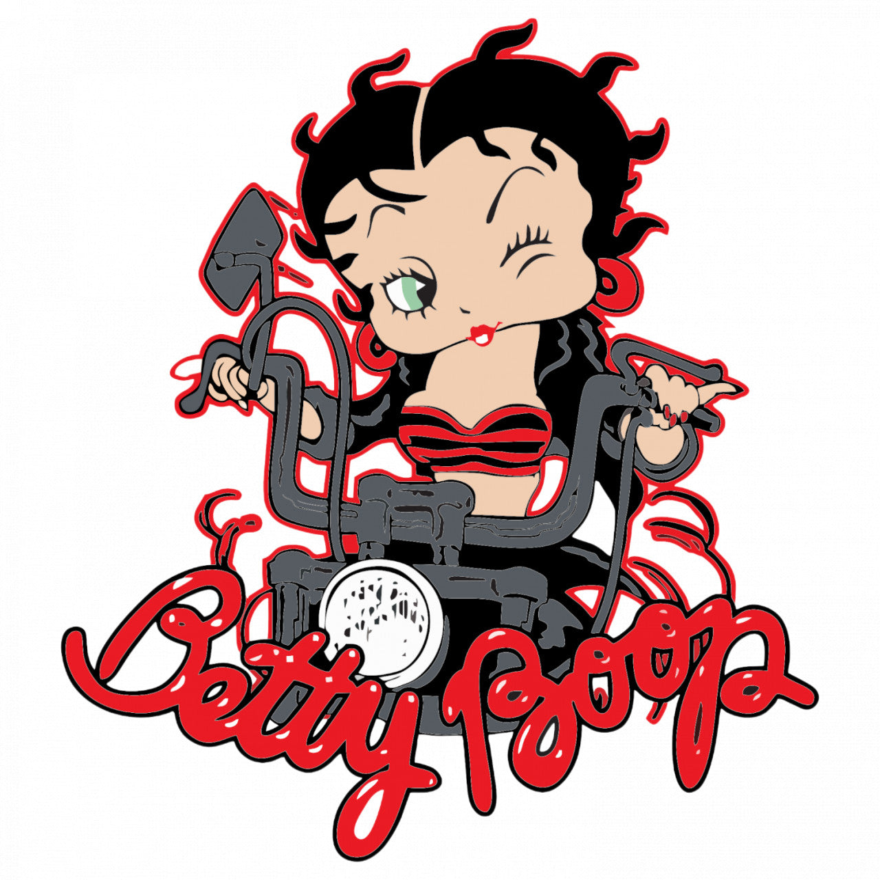 Set 4 bucati, Sticker decorativ, Betty Boop pe motocicleta, Rezistent la apa, NO8529, 10 cm, Multicolor