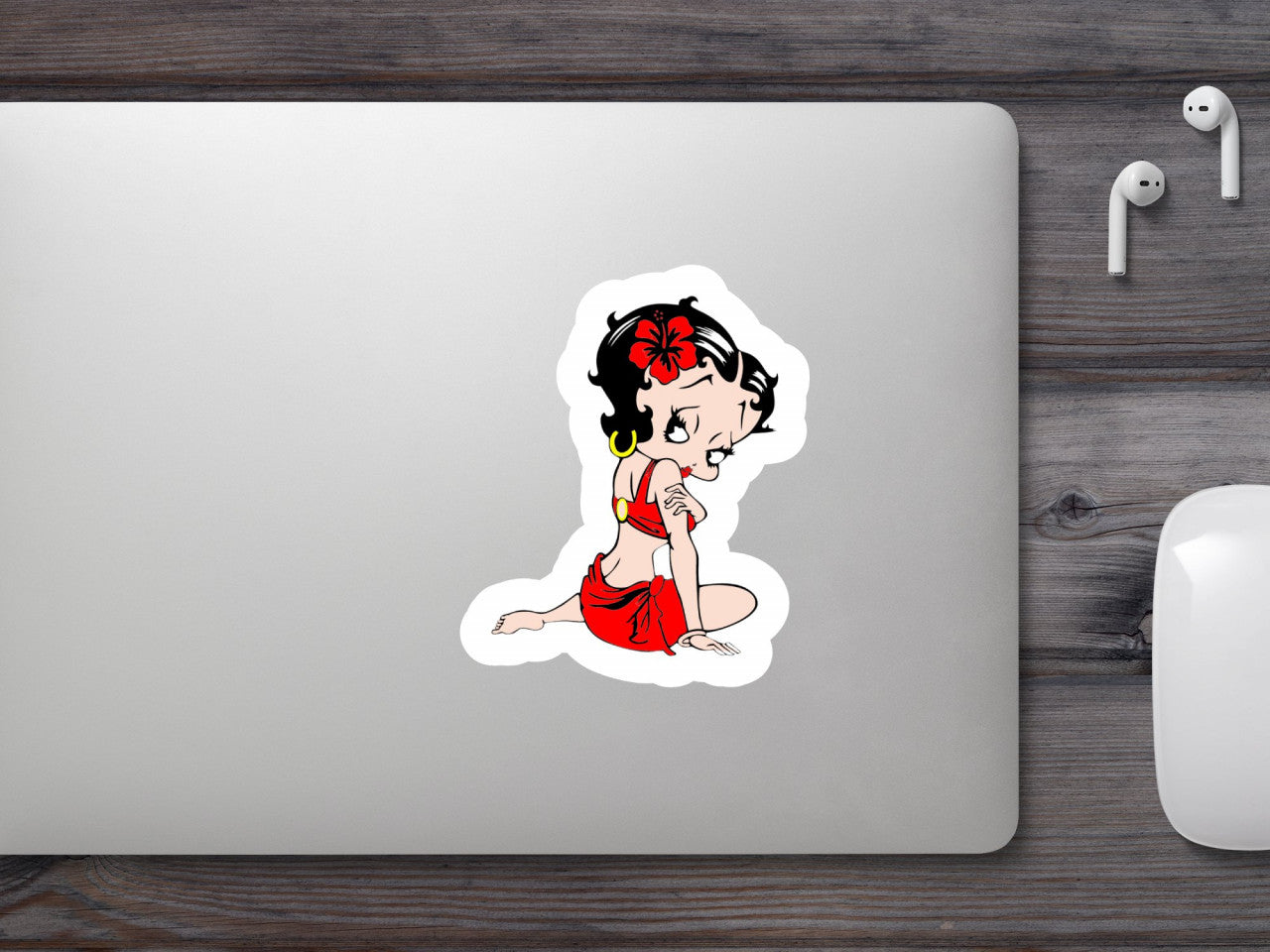 Set 4 bucati, Sticker decorativ, Betty Boop se uita peste umar, Rezistent la apa, NO8530, 10 cm, Multicolor