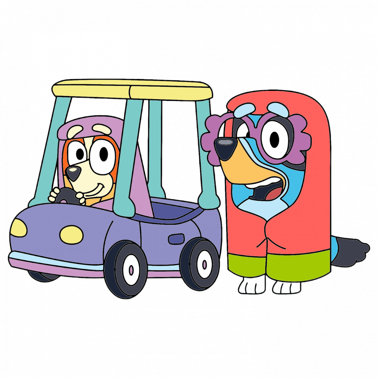 Set 4 bucati, Sticker decorativ, Bluey Grannies in masina, Rezistent la apa, NO8591, 10 cm, Multicolor