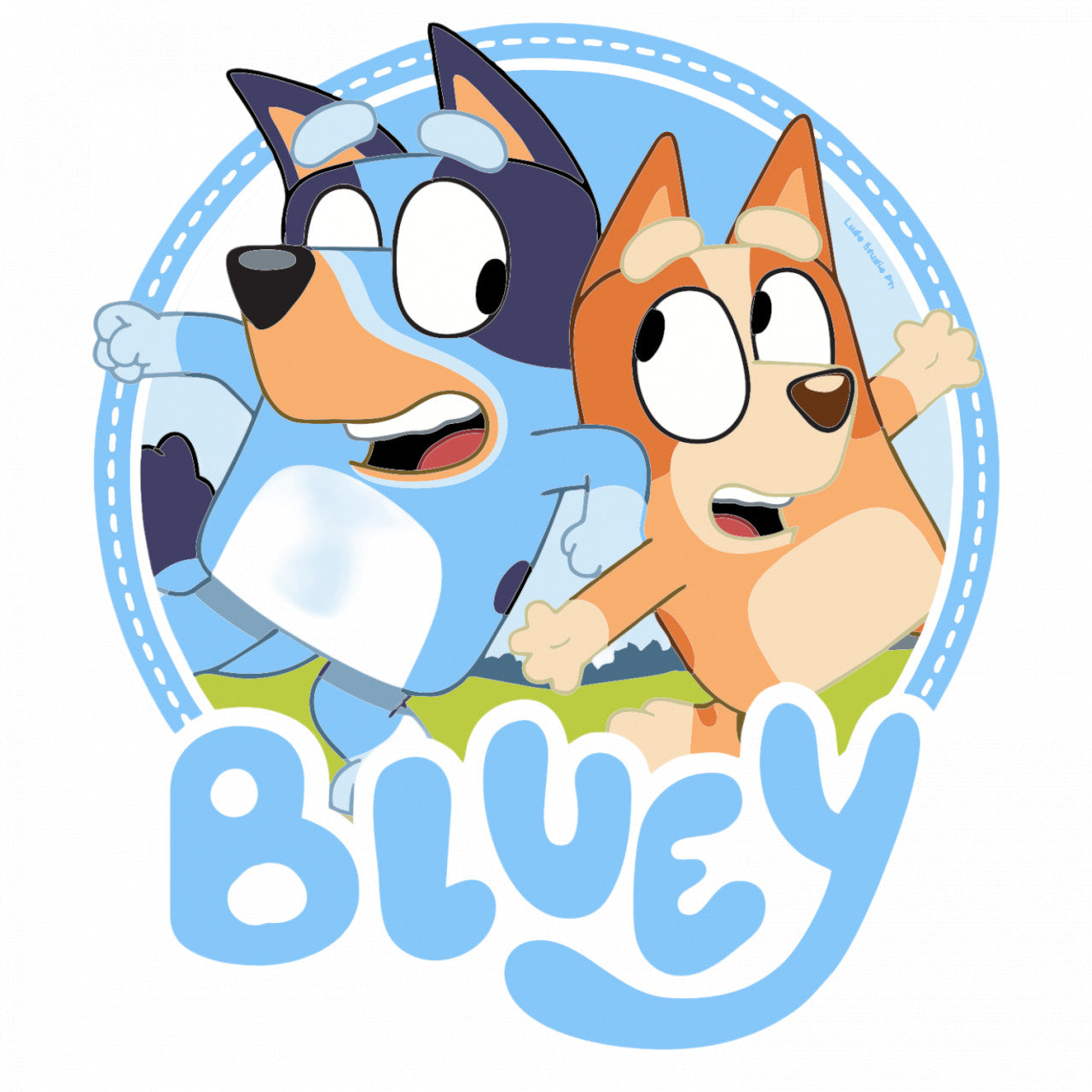 Set 4 bucati, Sticker decorativ, Bluey si Bingo Heeler la poza, Rezistent la apa, NO8599, 10 cm, Multicolor