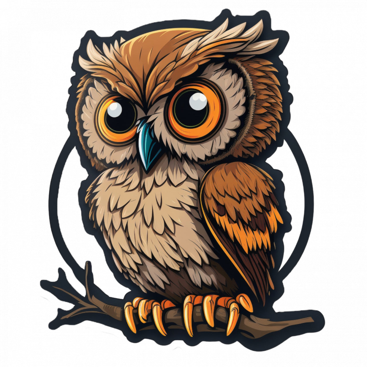 Set 4 bucati, Sticker decorativ, Bufnita incruntata, Rezistent la apa, NO8654, 10 cm, Multicolor