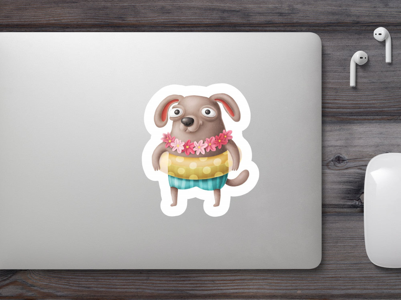 Set 4 bucati, Sticker decorativ, Caine cu colac pe el, Rezistent la apa, NO8686, 10 cm, Multicolor