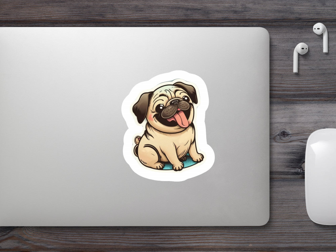 Set 4 bucati, Sticker decorativ, Caine Mops, Rezistent la apa, NO8687, 10 cm, Multicolor