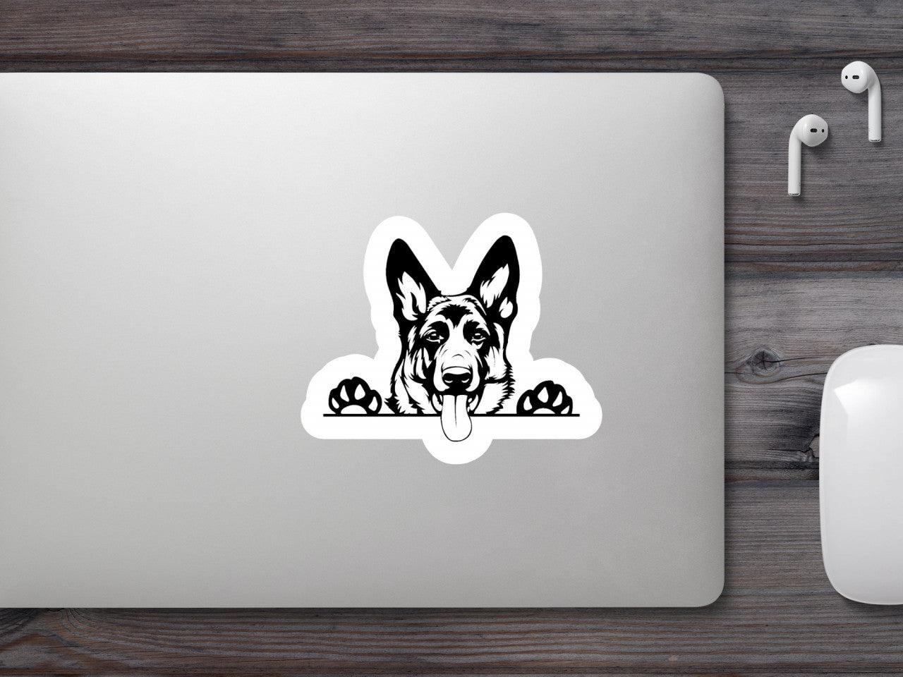 Set 4 bucati, Sticker decorativ, Caine rasa German Shepherd entuziasmat, Rezistent la apa, NO8698, 10 cm, Multicolor