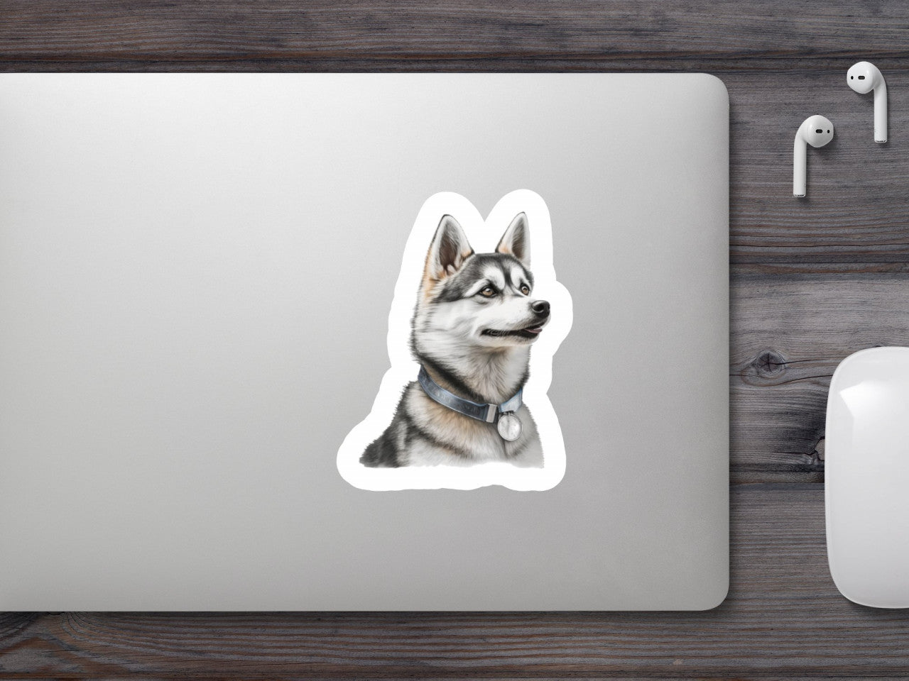 Set 4 bucati, Sticker decorativ, Caine rasa Hasky, Rezistent la apa, NO8699, 10 cm, Multicolor