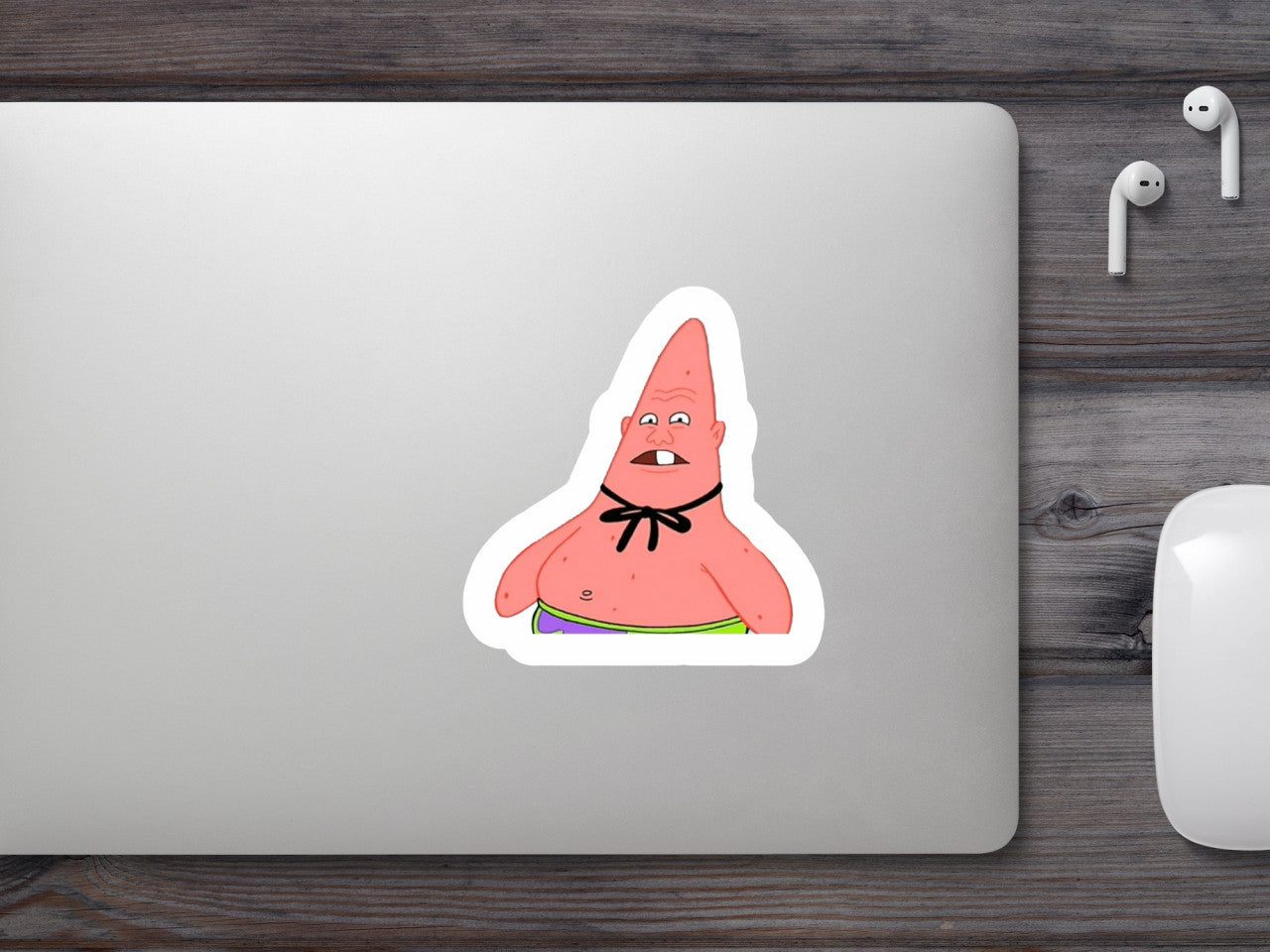 Set 4 bucati, Sticker decorativ, Cap de ac Patrick Star Meme, Rezistent la apa, NO8721, 10 cm, Multicolor