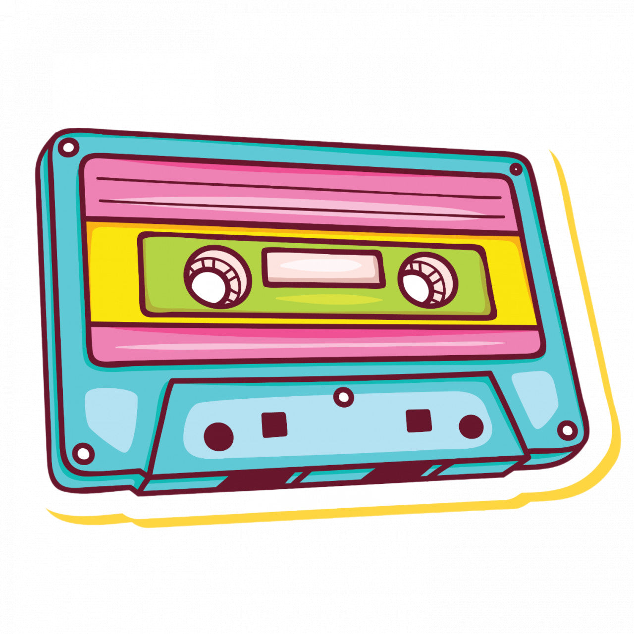 Set 4 bucati, Sticker decorativ, Caseta retro, Rezistent la apa, NO8757, 10 cm, Multicolor