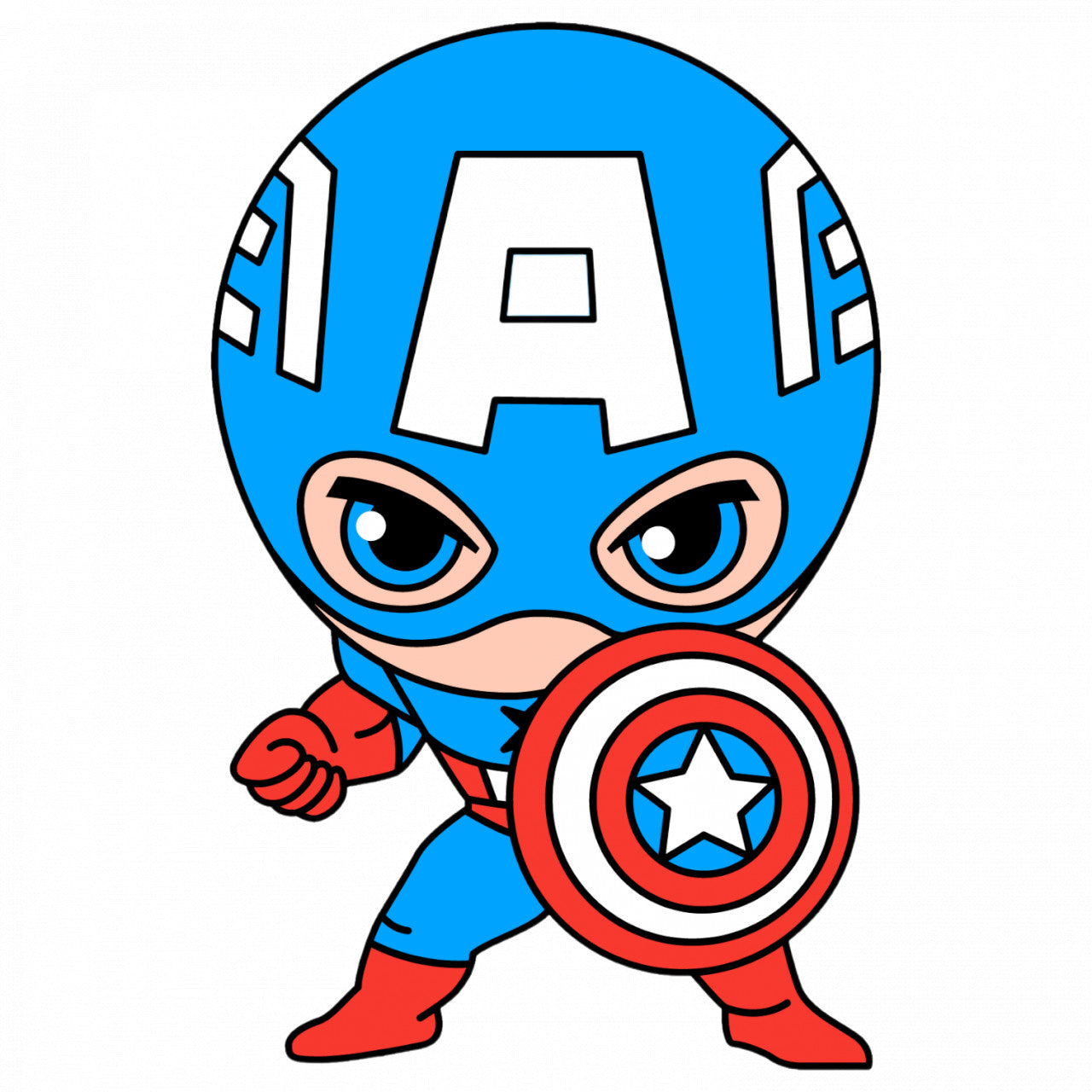 Set 4 bucati, Sticker decorativ, Chibi Captain America, Rezistent la apa, NO8803, 10 cm, Multicolor
