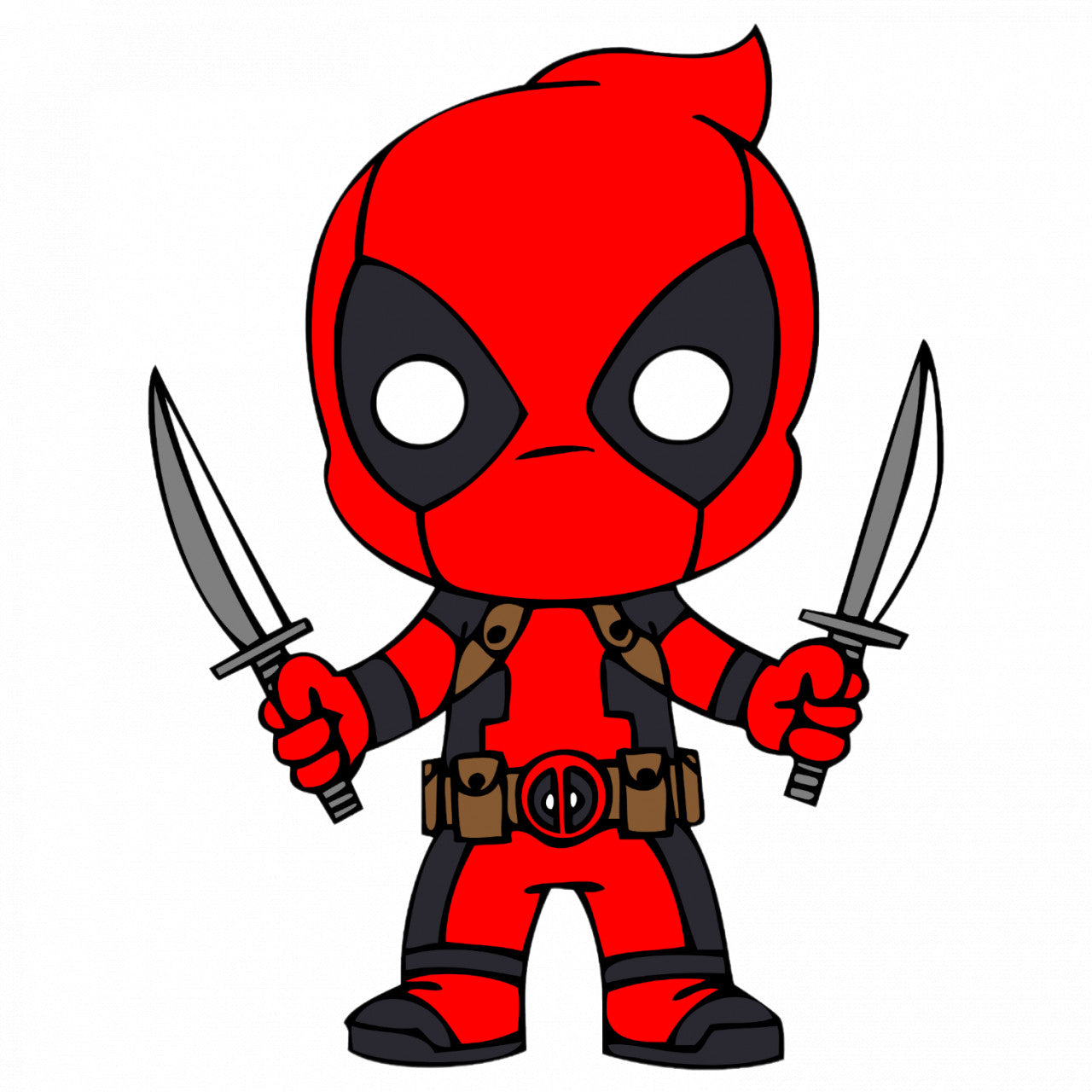 Set 4 bucati, Sticker decorativ, Chibi Deadpool cu arme, Rezistent la apa, NO8804, 10 cm, Multicolor