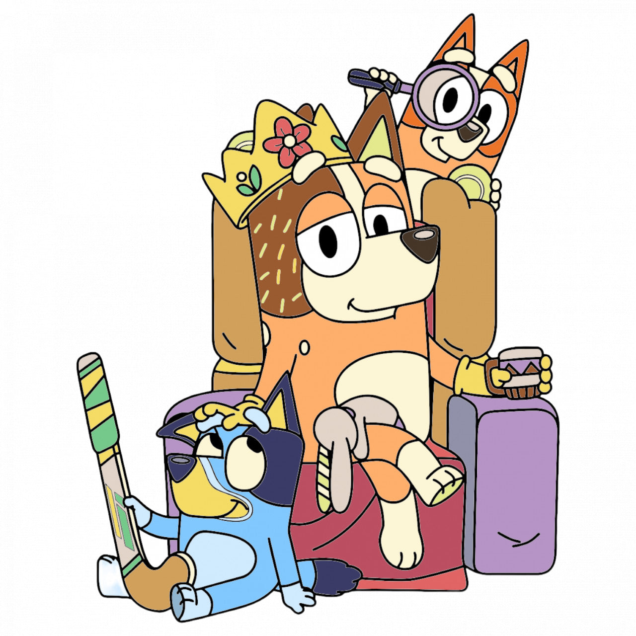 Set 4 bucati, Sticker decorativ, Chilli Heeler cu copii Bluey si Bingo Heeler, Rezistent la apa, NO8809, 10 cm, Multicolor