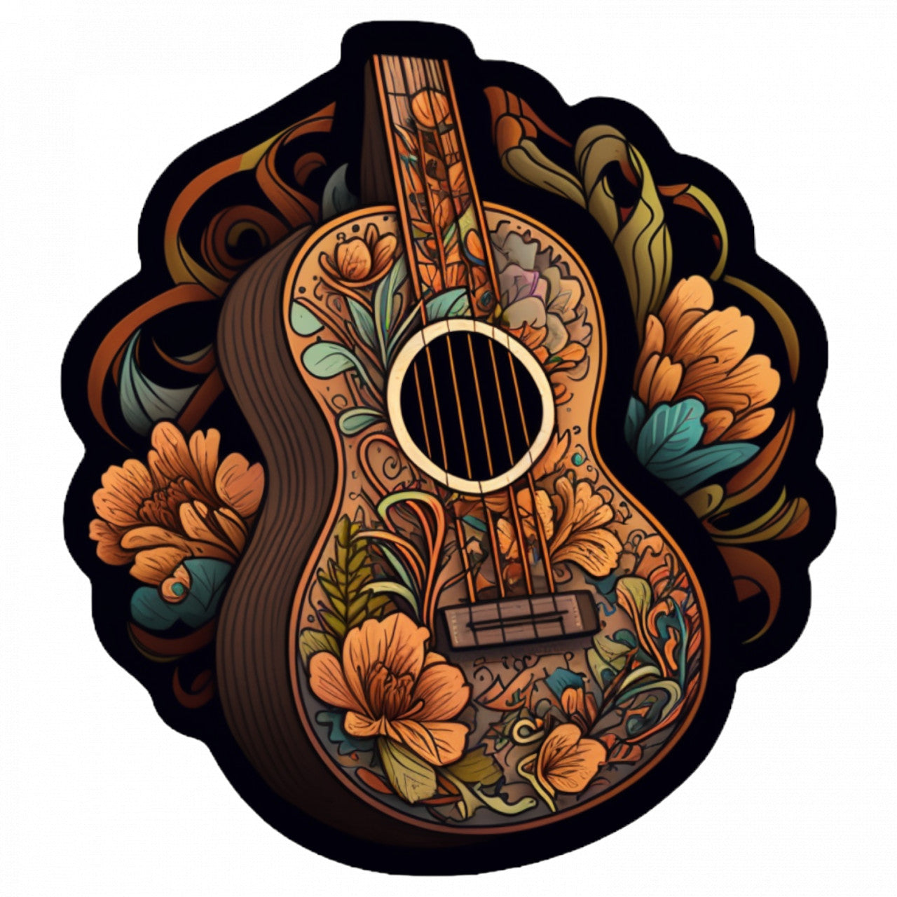 Set 4 bucati, Sticker decorativ, Chitare ukulele, Rezistent la apa, NO8824, 10 cm, Multicolor